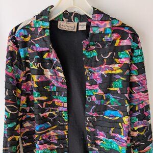 New Directions Vintage Colorful Abstract Crinkle Jacket Blouse